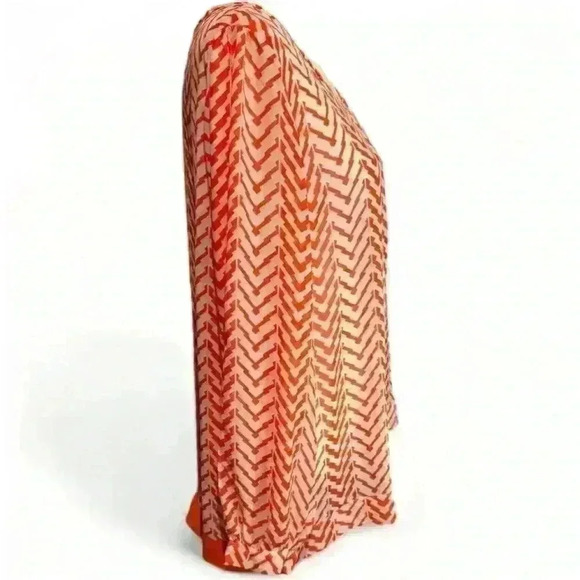Umgee Women's XL Orange Geometric Sheer Blouse - Picture 2 of 4